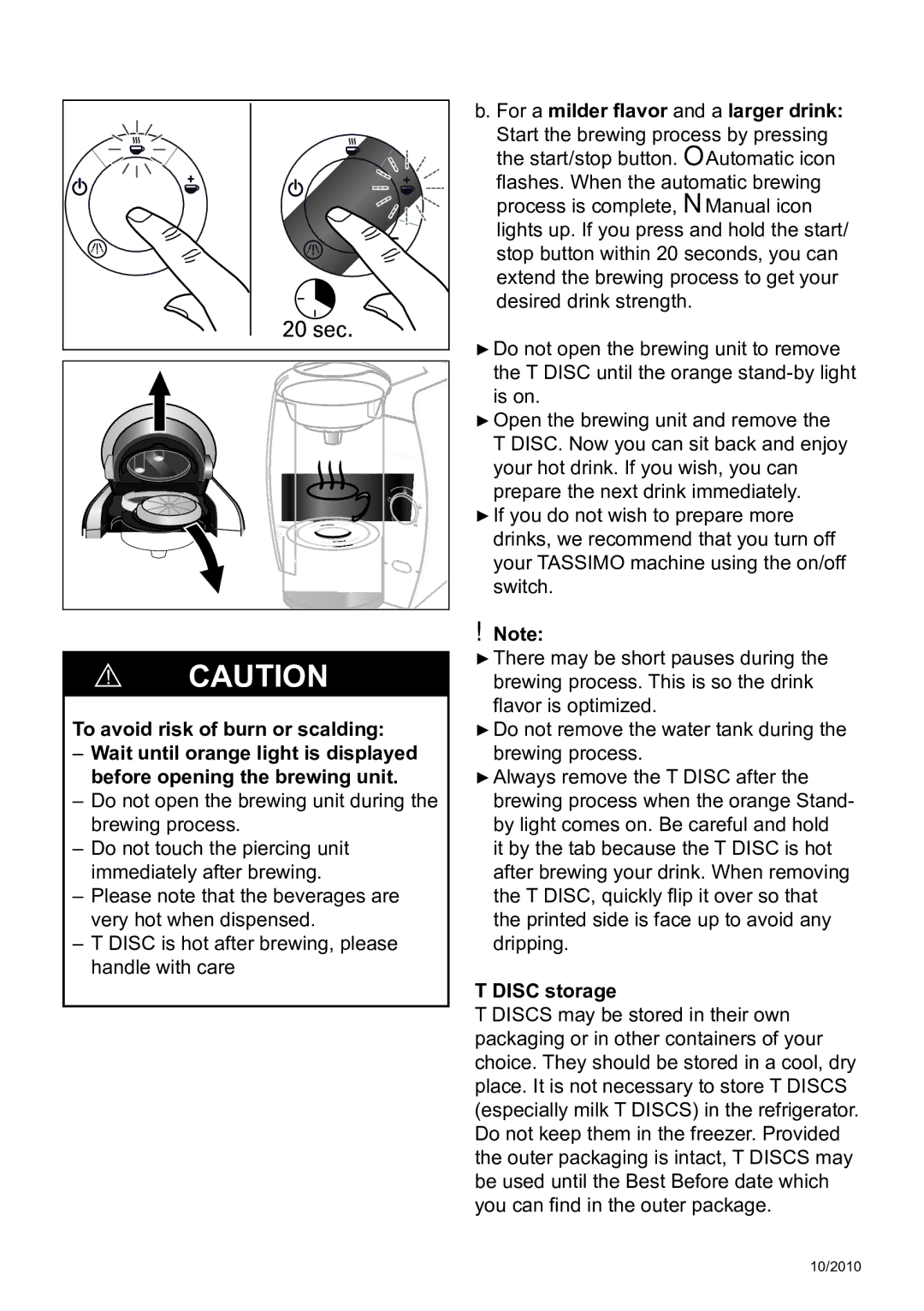 Bosch Appliances T45 instruction manual 20 sec,  DISC storage 